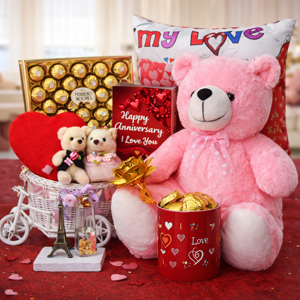 Love Re-Unite Gift Hamper | Teddy, Ferrero Rocher, Couple Soft Toys & Romantic Gift Set for Special Occasions