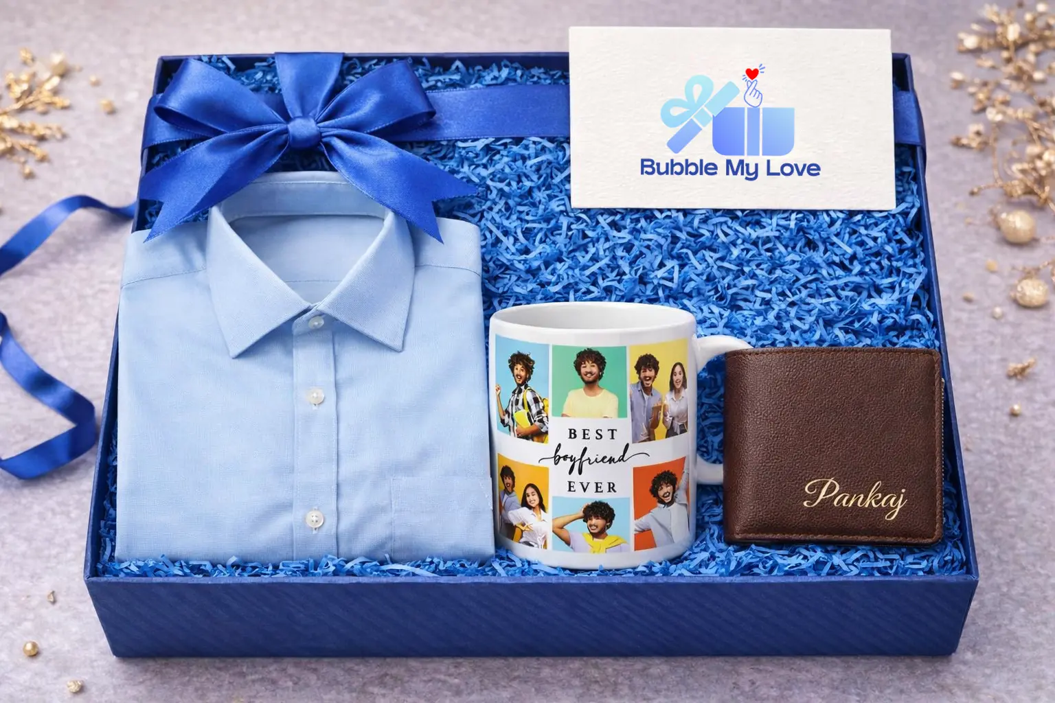 Personalized Gift Hamper for Men – Shirt, Photo Mug & Name Wallet Combo